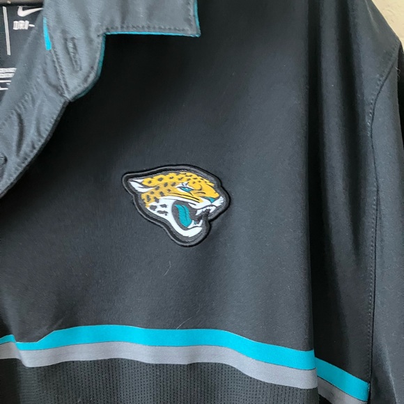 🔔2/$15 XXL NIKE NFL JACKSONVILLE JAGS DRI-FIT BLACK & SILVER TEAL STRIPE POLO - Picture 2 of 9